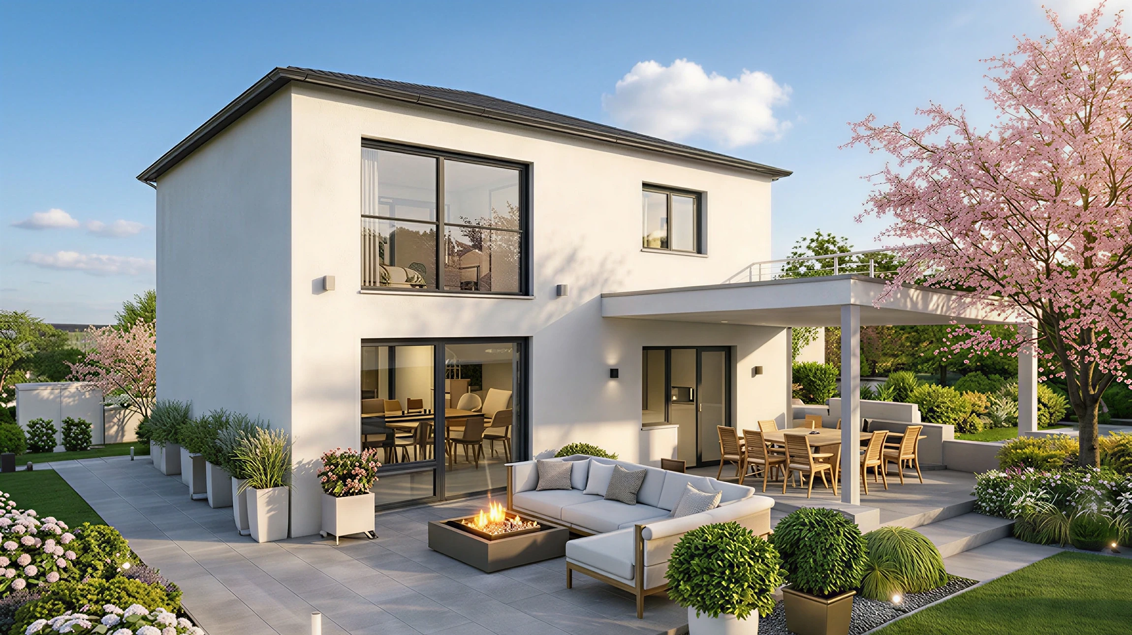 Nouveau concept d'accueil : La remise de la clé a remis les deux clés de la maison à la femme propriétaire de la nouvelle maison devant sa maison