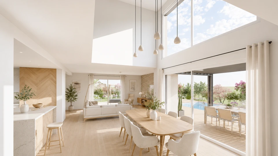 Bureau d'architecte avec deux professionnels travaillant sur des plans techniques